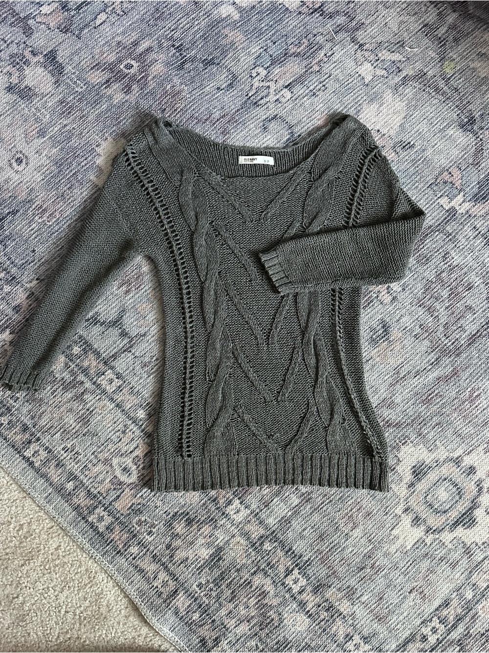 Old Navy Gray Off-the-Shoulder Cable Knit Sweater